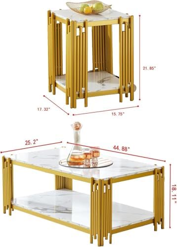 White Marble Coffee Table Set of 3, Faux Marble Coffee Table - Image 3