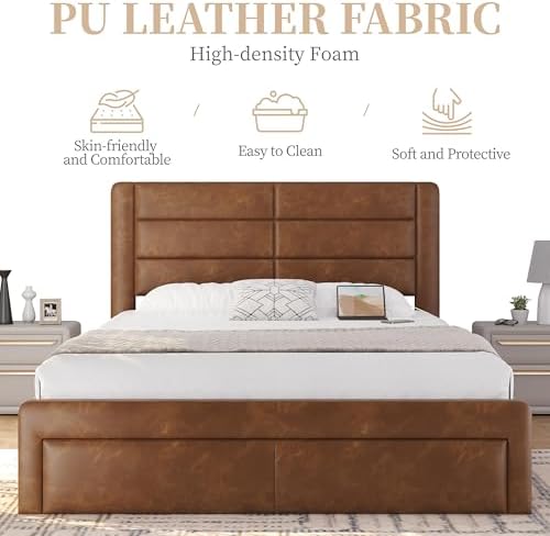 Yaheetech Queen Upholstered Bed Frame - Image 4