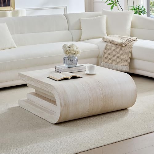 JUSTONE 33.9" Faux Travertine Coffee Table, No Assembly by JUSTONE