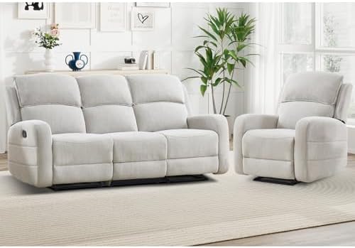 EBELLO Manual Living Room Furniture Reclining Couch Set, Soft Fabric Recliner by EBELLO