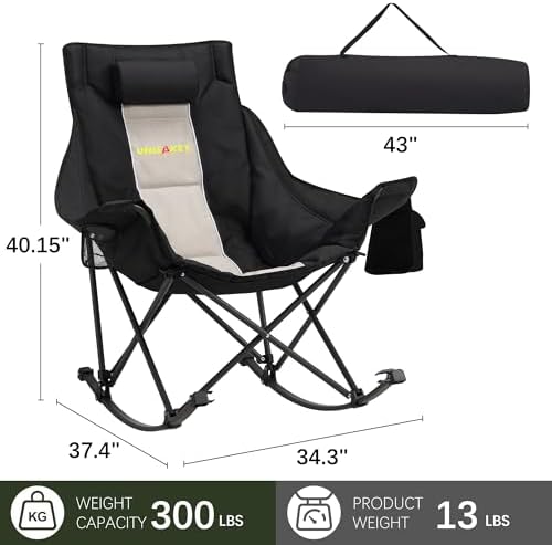 Unisakey Oversize Foldable Rocking Camping Chair300lbs Capacity, Light Gray - Image 3