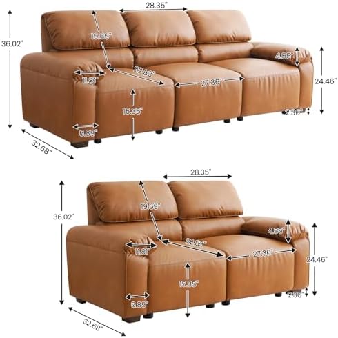 2-Piece PU Leather Sofa Set, Mid-Century Modern - Image 2