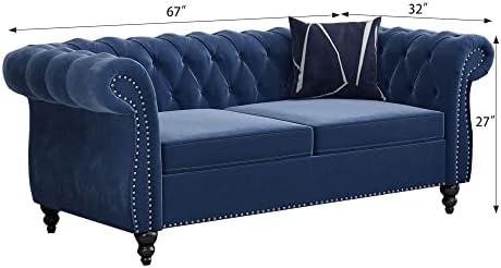 ORRD Chesterfield Loveseat, Modern Velvet Sofa Tufted Couch 2 Seater - Image 2