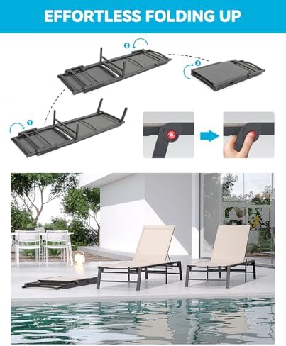 Aluminum Chaise Lounge Chair Outdoor, Foldable Patio Lounge Chair Assemble-Free - Image 3