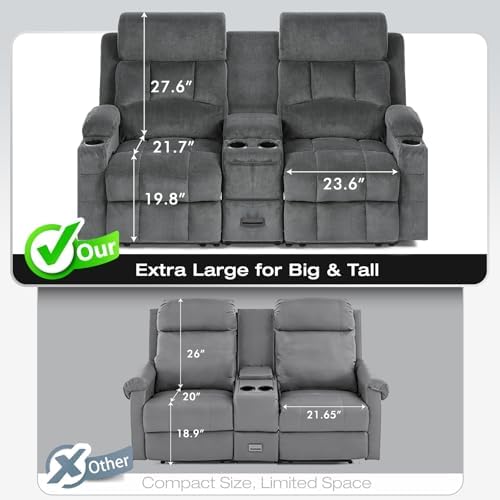 Loveseat Recliner Sofa with Console, Manual Double Reclining Sofa with USB Ports - Image 4