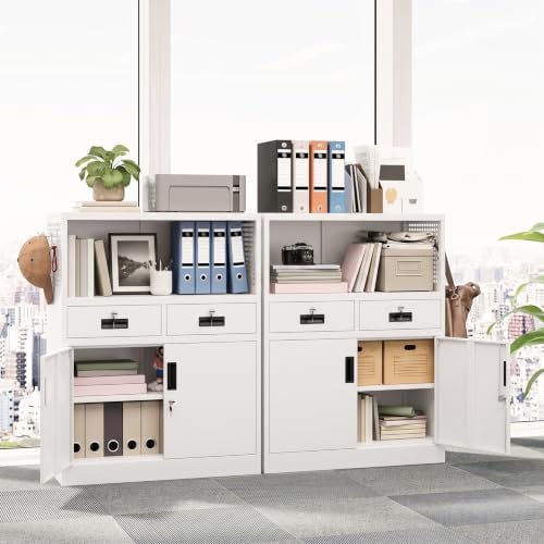 Yizosh Locking Cabinet with 2 Drawers, Metal Storage Cabinet with Locking Doors - Image 2