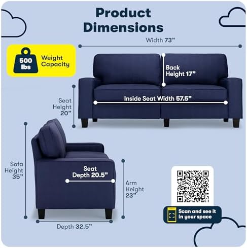 Serta Palisades 73" Track Arm Sofa, Easy Care Polyester, Soft Pillow Back - Image 2