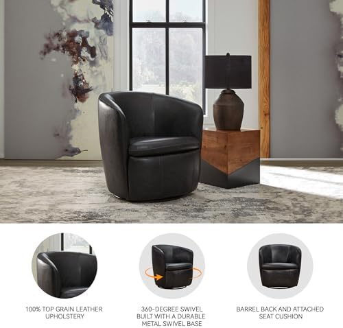 Signature Design by Ashley Leather Swivel Accent Chair - Image 4