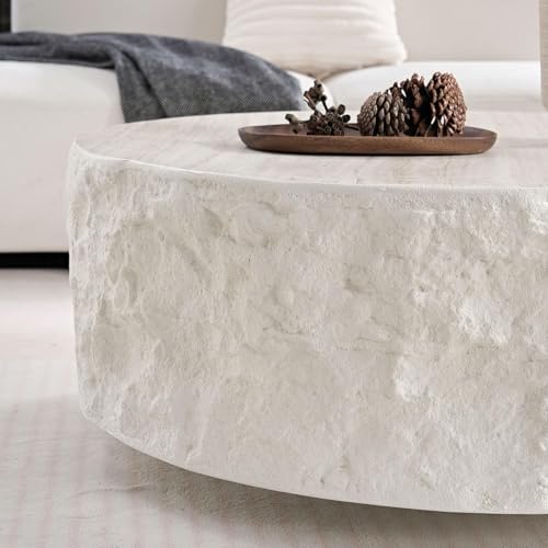 35.43" Modern Round Travertine Coffee Table - Image 4