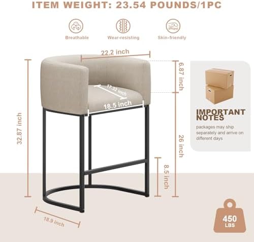 26" H Counter Height Bar Stools Set of 3, Modern Barrel Counter Stools - Image 2