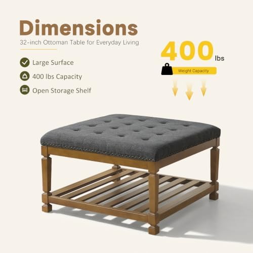 Befurtori Ottoman with Storage Bench, Linen Ottoman Coffee Table, Dark Gray - Image 3
