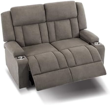 Recliner Loveseat Sofa with Cup Holders, 2-Seater Fabric Reclining Couch by Unknown