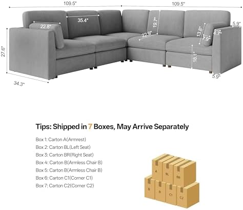 Oversized Modular Sectional Sofa V-Shaped Cloud Couches Gray - Image 2