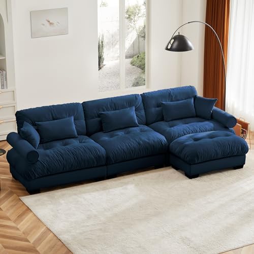 130" Modular Sectional Sofa, Velvet Upholstered Couches by Wunlerlant