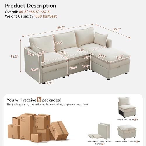 80" Sectional L Shape Sofa - Image 2