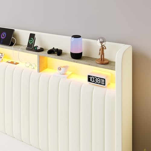 SHA CERLIN King Size LED Lift Up Storage Bed Frame Charging Station - Image 3