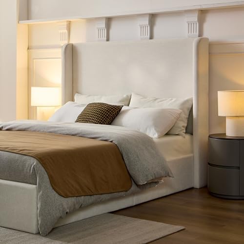 King Size Upholstered Platform Bed Frame, 52.3" High Headboard Carmen Wingback - Image 4