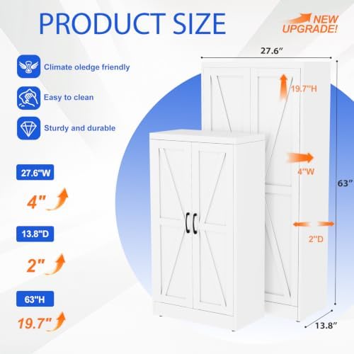 GAIOUS 63" Tall Metal Storage Cabinet White Cupboard Kitchen Pantry Cabinet - Image 2