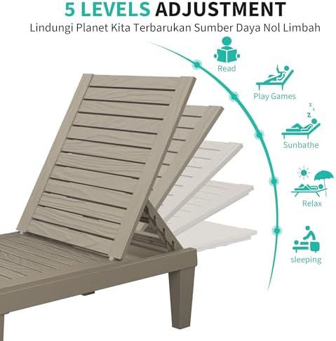 Outdoor Chaise Lounge Chairs Set of 4, Texture Grey - Image 3