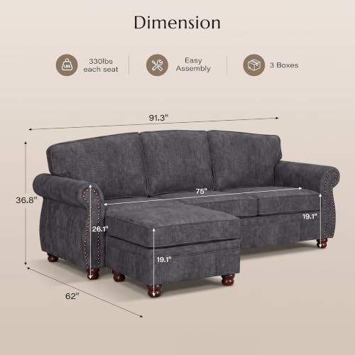 Traditional Chenille Couch Sofas - Image 2