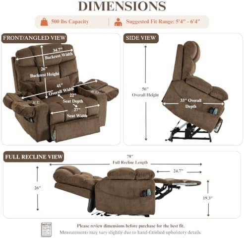 500 lbs Power Lift Recliner for Big & Tall Adults Elderly, Heavy Duty - Image 3