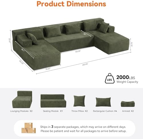 MONVANE 141" U-Shaped Modular Sectional Sofa - Image 3