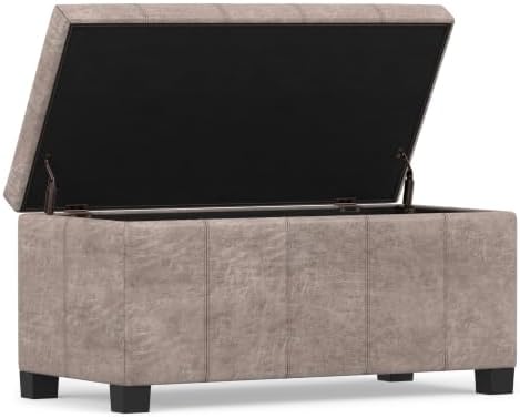 SIMPLIHOME Dover 36" Wide Vegan Leather Storage Ottoman in Grey - Image 5