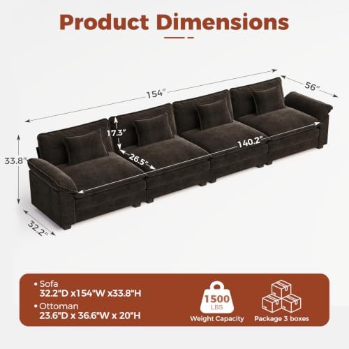 CDCASA 154" Oversized Modular Sectional Sofa, Comfy Cloud Couch, 4-Seater - Image 2