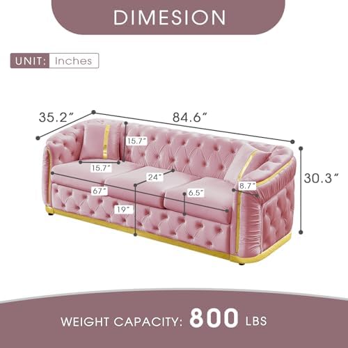 84.6" Mid Century Modern 3 Seater Chesterfield Sofa Couch - Image 2