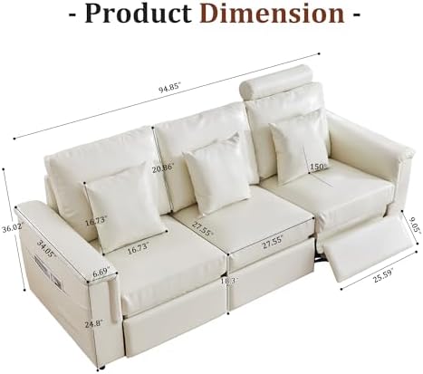 ORRD Power Reclining Sectional Sofa, Electric 3 Seat Recliner - Image 2