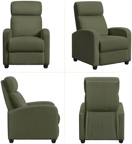 Topeakmart Corduroy Recliner Chair Home Theater Seating Dark Green - Image 5