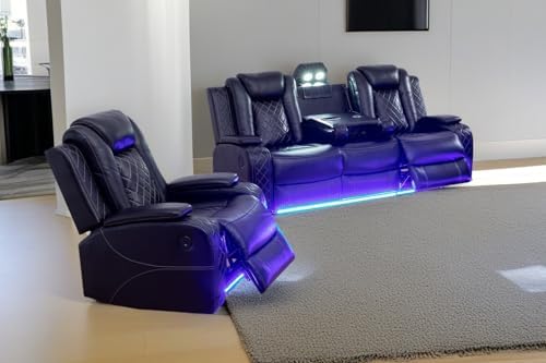 A Ainehome Living Room Furniture Set Black Leather Recliner Sofa Set Loveseat by AAinehome