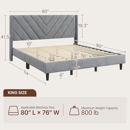Yaheetech King Bed Frame with Chevron Channel-Tufted Headboard, Light Gray - Image 2