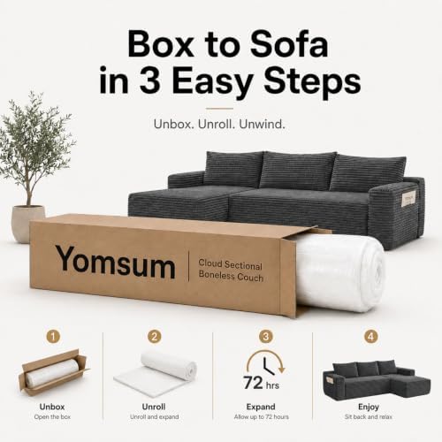 96 inch Boneless Couch, Modular L-Shaped Cloud Sectional Sofa, Dark Grey - Image 6