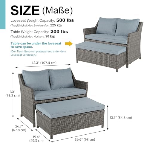 OC Orange-Casual Wicker Patio Loveseat Sofa w/Storage Ottoman - Image 2