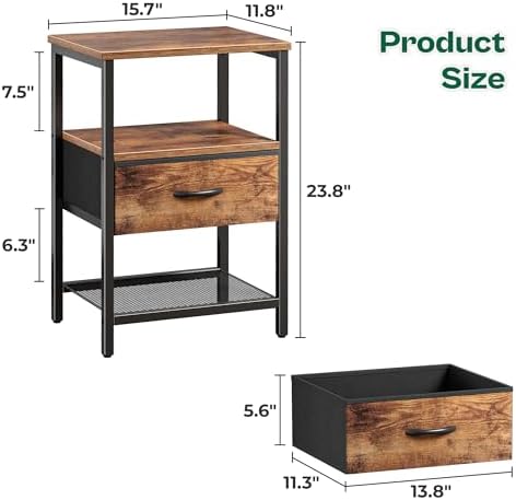 Huuger Night Stand with 2 Drawers, Bed Side Table with Open Shelf - Image 3