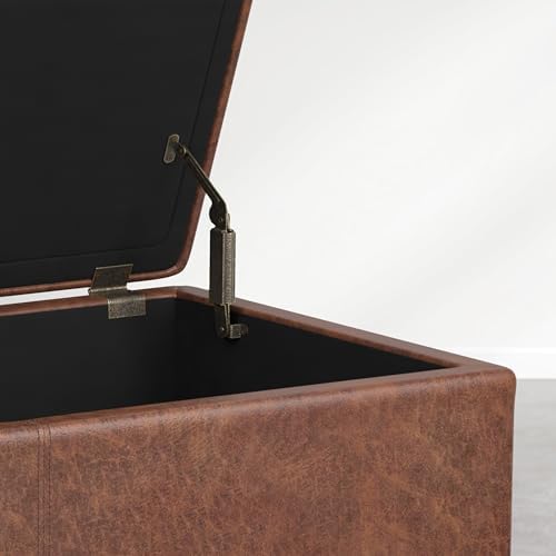 SIMPLIHOME Avalon 54" Vegan Leather Ottoman in Distressed Pecan Brown - Image 5