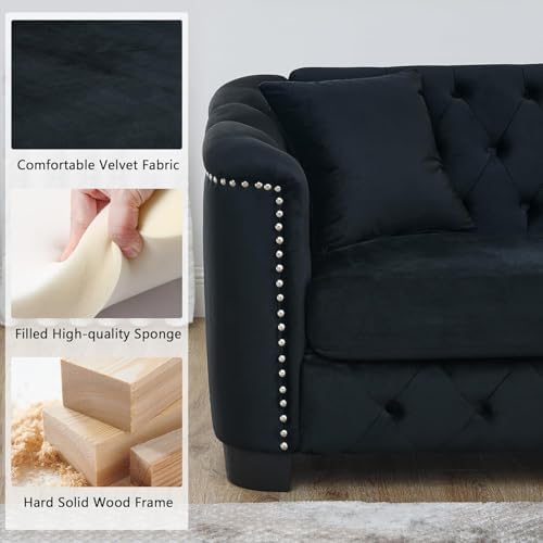 77" Modern Velvet Chesterfield Sofa - Image 5