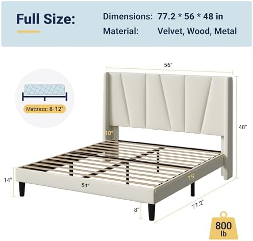 Allewie Full Size Platform Velvet Bed Frame - Image 2