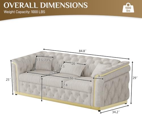 84.8"Velvet Chesterfield Sofa - Image 2