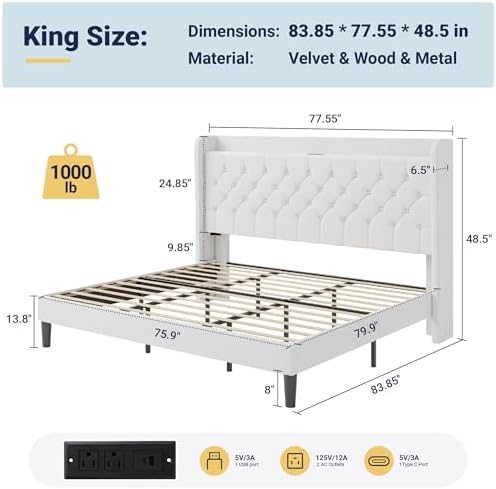 Allewie King Size Bed Frame, Storage Headboard & Charging Station - Image 2
