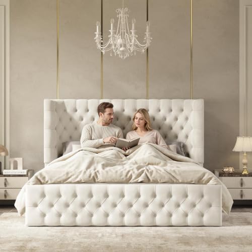 Jocisland King Size Bed Frame Upholstered Sleigh Headboard&Footboard - Image 3