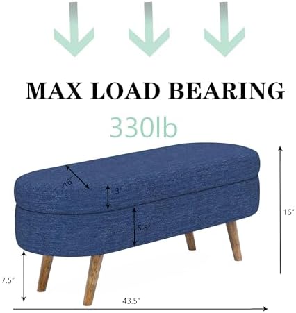43.5" Ottoman with Storage, Storage Ottoman Bench with Safety Hinge, Bed End - Image 2