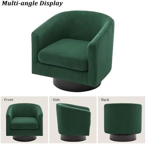 Pia Ricco Set of 2 Corduroy 360° Swivel Barrel Accent Chair Dark Green - Image 6