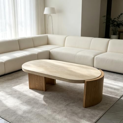 48" Faux Travertine Oval Coffee Table - Image 3
