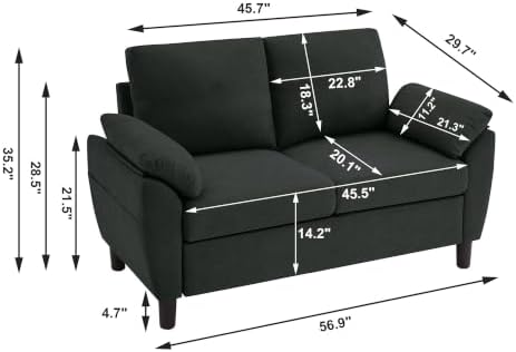 57" Loveseat Sofa, Modern Linen Comfy Love Seat - Image 2