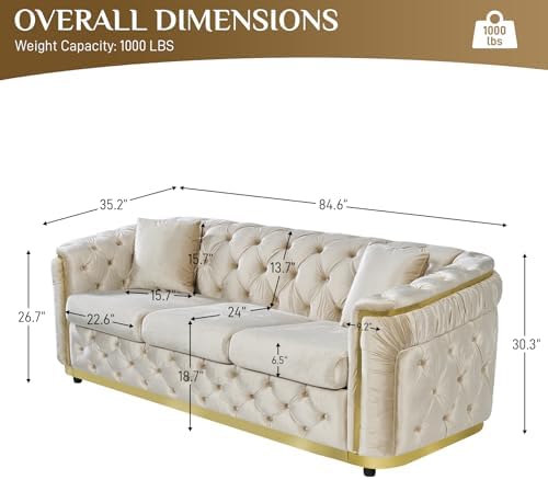 2-Piece 84.6" Velvet Sofa Set, Chesterfield Tufted - Image 2