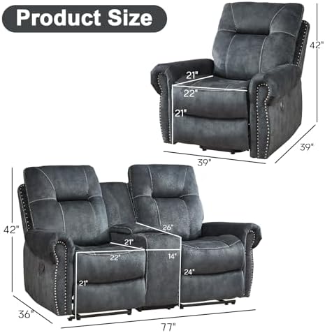 EBELLO 2 Piece Reclining Living Room Set, Soft Fabric Sofa Set, Single Power - Image 2