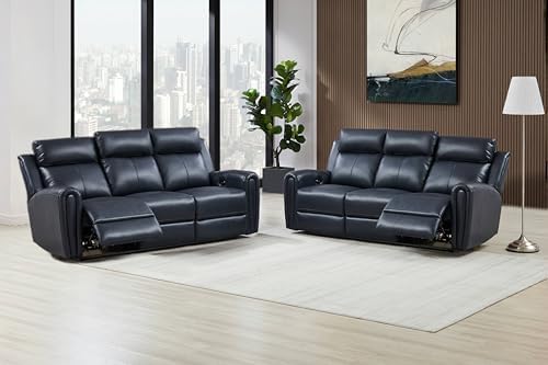THSUPER Blue Genuine Leather Power Recliner Sofa Couch Set by ComfortLivingSofas