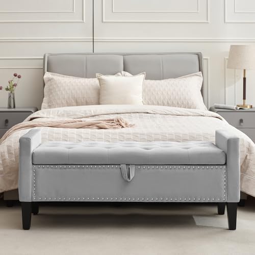 Velvet Storage Ottoman Bench, Modern Storage Bench by CreekVista